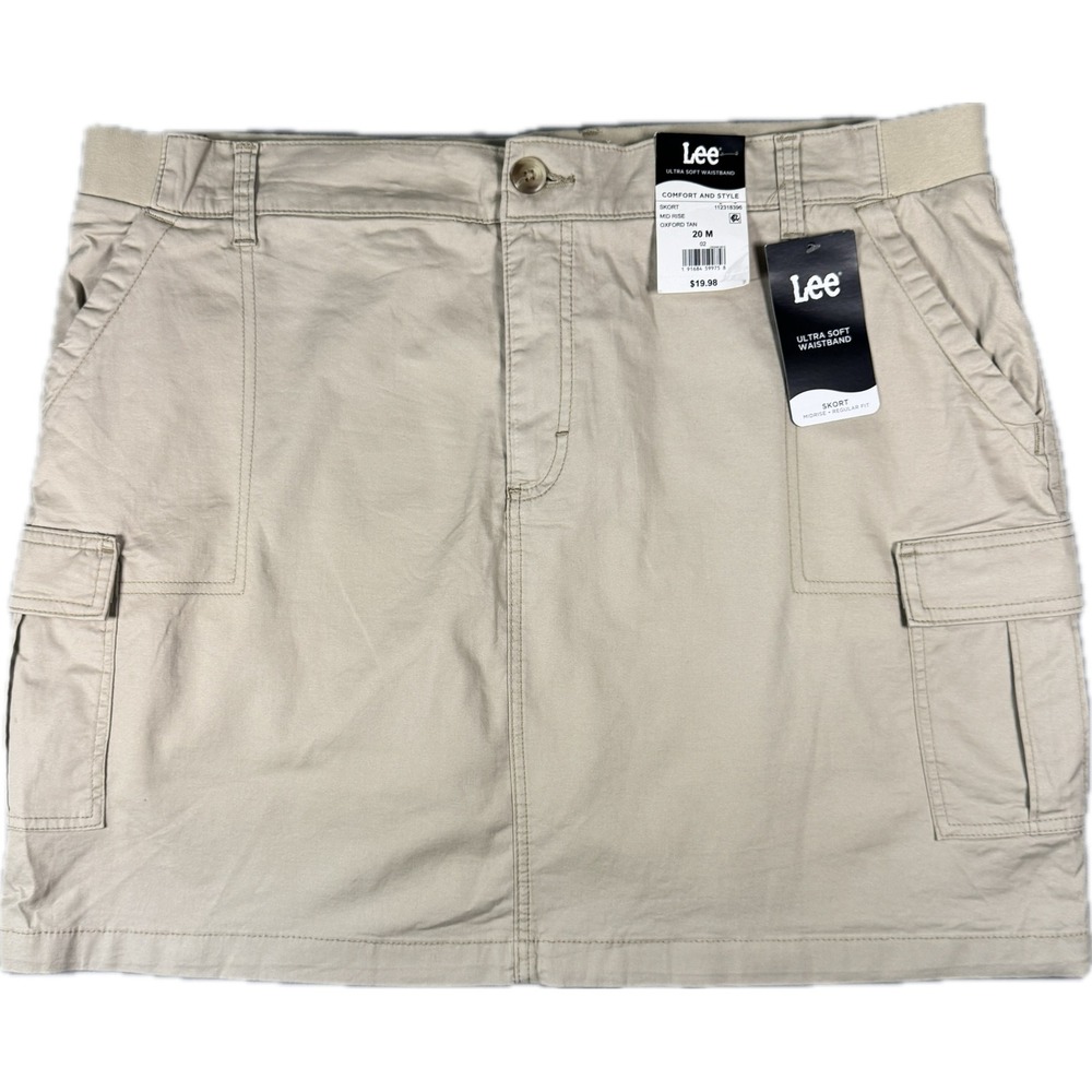 NWT Lee Cargo Skort Women 20 Oxford Tan Soft Waistband Mid Rise Regular Fit